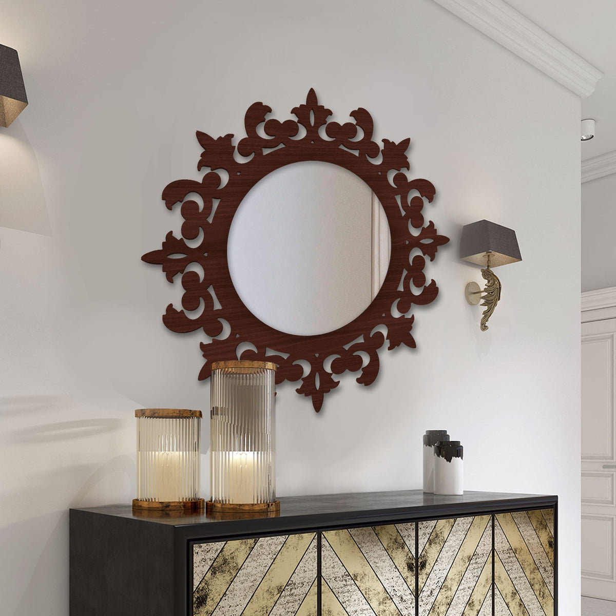Unique Creation Round Shape Design Wooden Wall Mirror