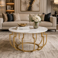 Unique Design White Marble Golden Metal Center Table