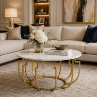 Unique Design White Marble Golden Metal Center Table