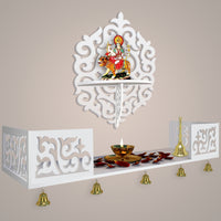Unique Designer Beautiful Wall Hanging Wooden Temple/ Pooja Mandir Design with Shelf, White Color