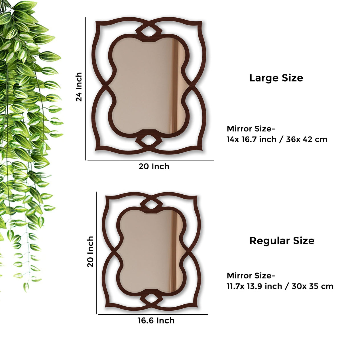 Unique Mirror Shapes Brown Wooden Wall Mirror