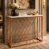Unique Pattern Console Table  with Copper Metal Finish
