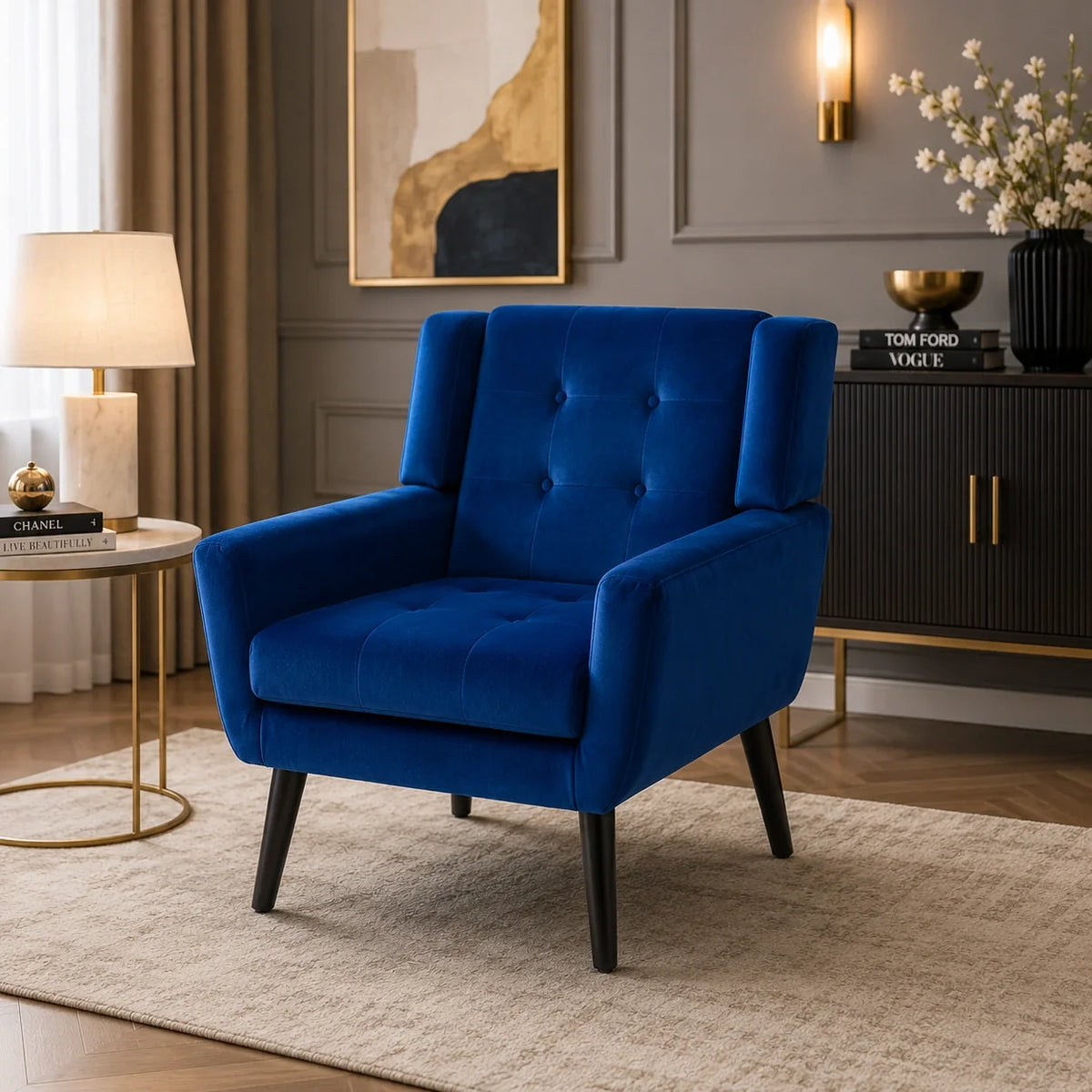 Urban Blue Luxurious Soft Velvet Armchair