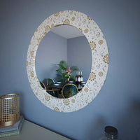 White Frame Floral Printed Round Acrylic Wall Mirror