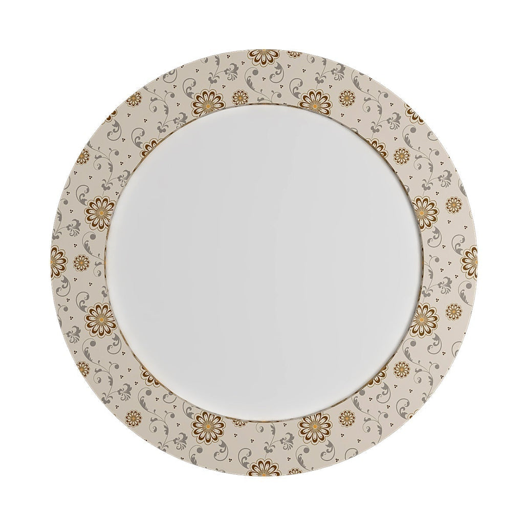 White Frame Floral Printed Round Acrylic Wall Mirror