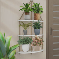 Wooden Wall Hanging Planter Shelf with Rope Three Layers(White)