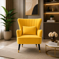 Yellow Color Tufted Accent Chair with Cushion