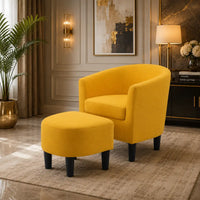 Yellow Comfy Round Back Classic Velvet Chair with Footrest