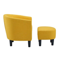 Yellow Comfy Round Back Classic Velvet Chair with Footrest