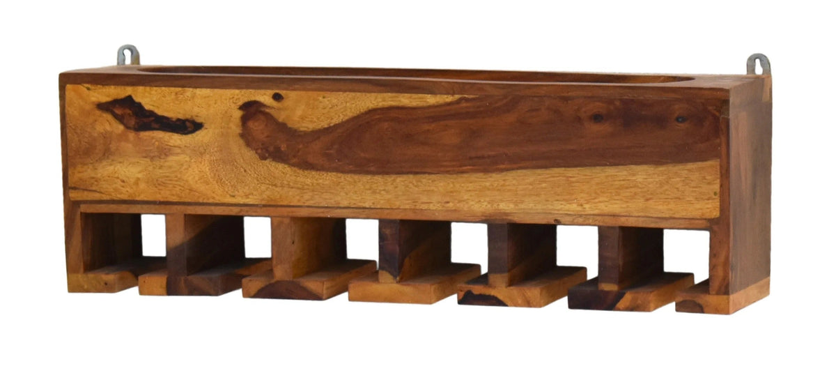 Yellow Natural Teak Wood Wall Mounted Mini Bar Shelf