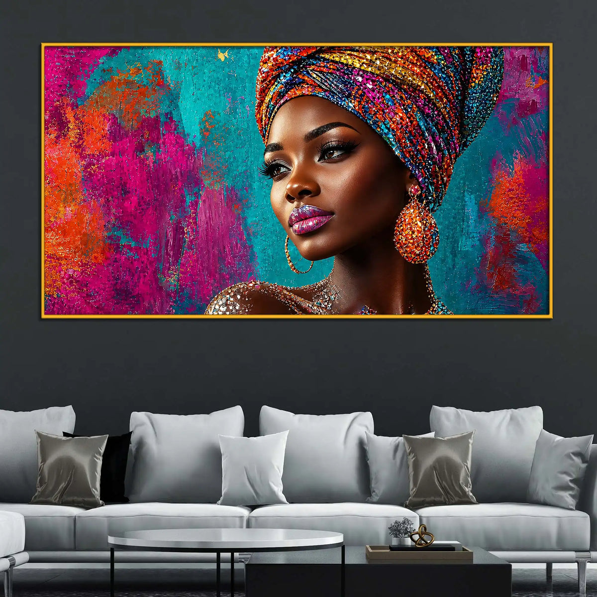 Vibrant African Beauty Floating Frame Crystal Wall Painting