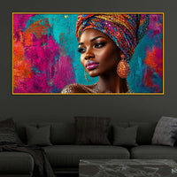 Vibrant African Beauty Floating Frame Crystal Wall Painting
