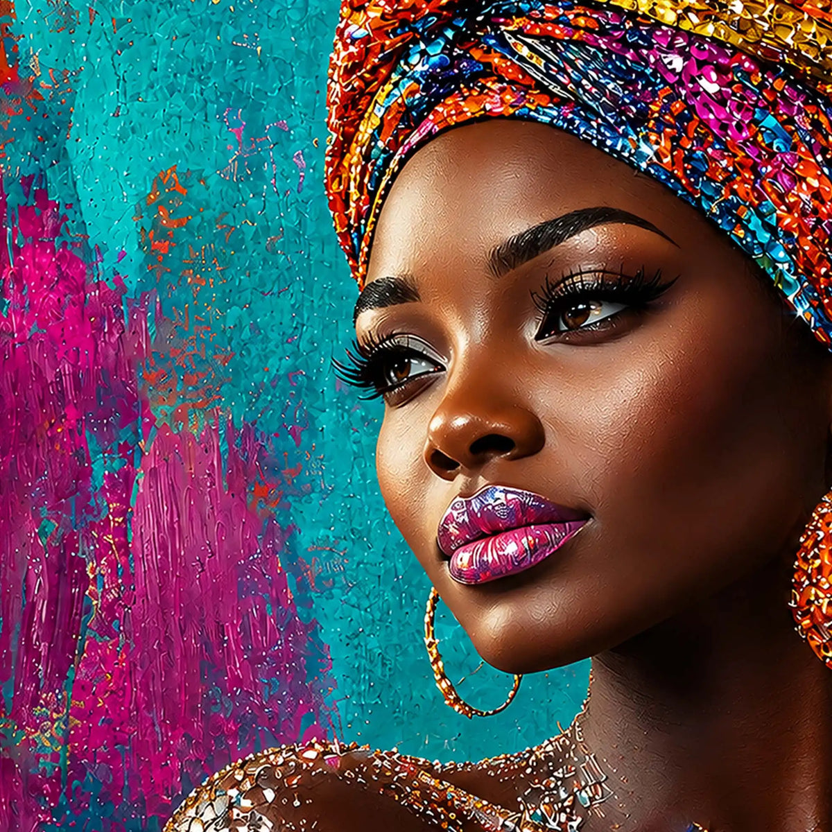 Vibrant African Beauty Floating Frame Crystal Wall Painting