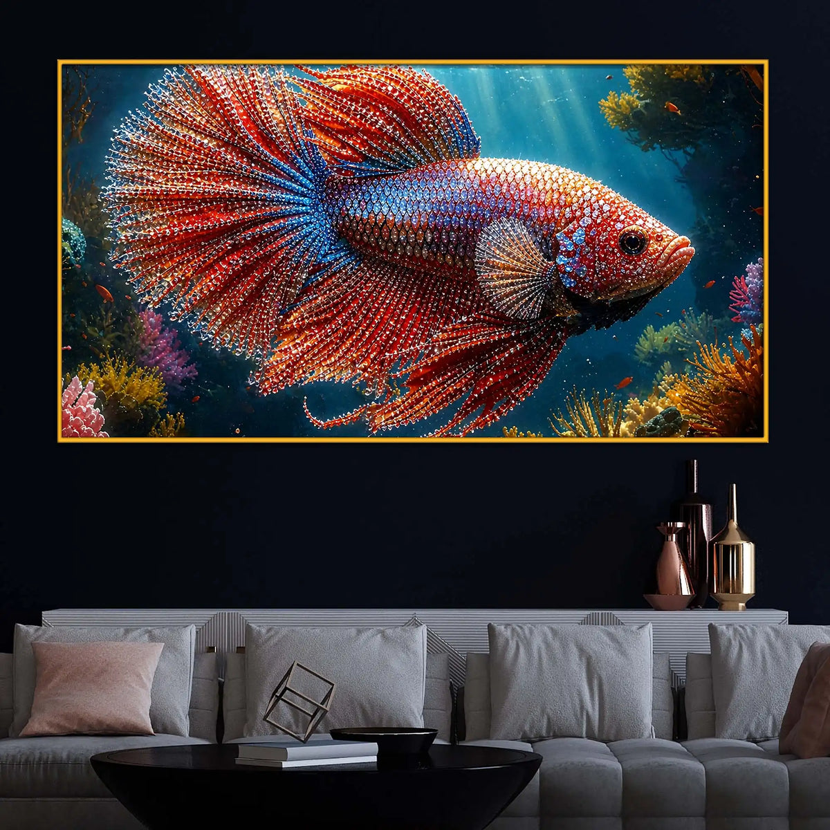 Vibrant Betta Fish Floating Frame Crystal Wall Painting