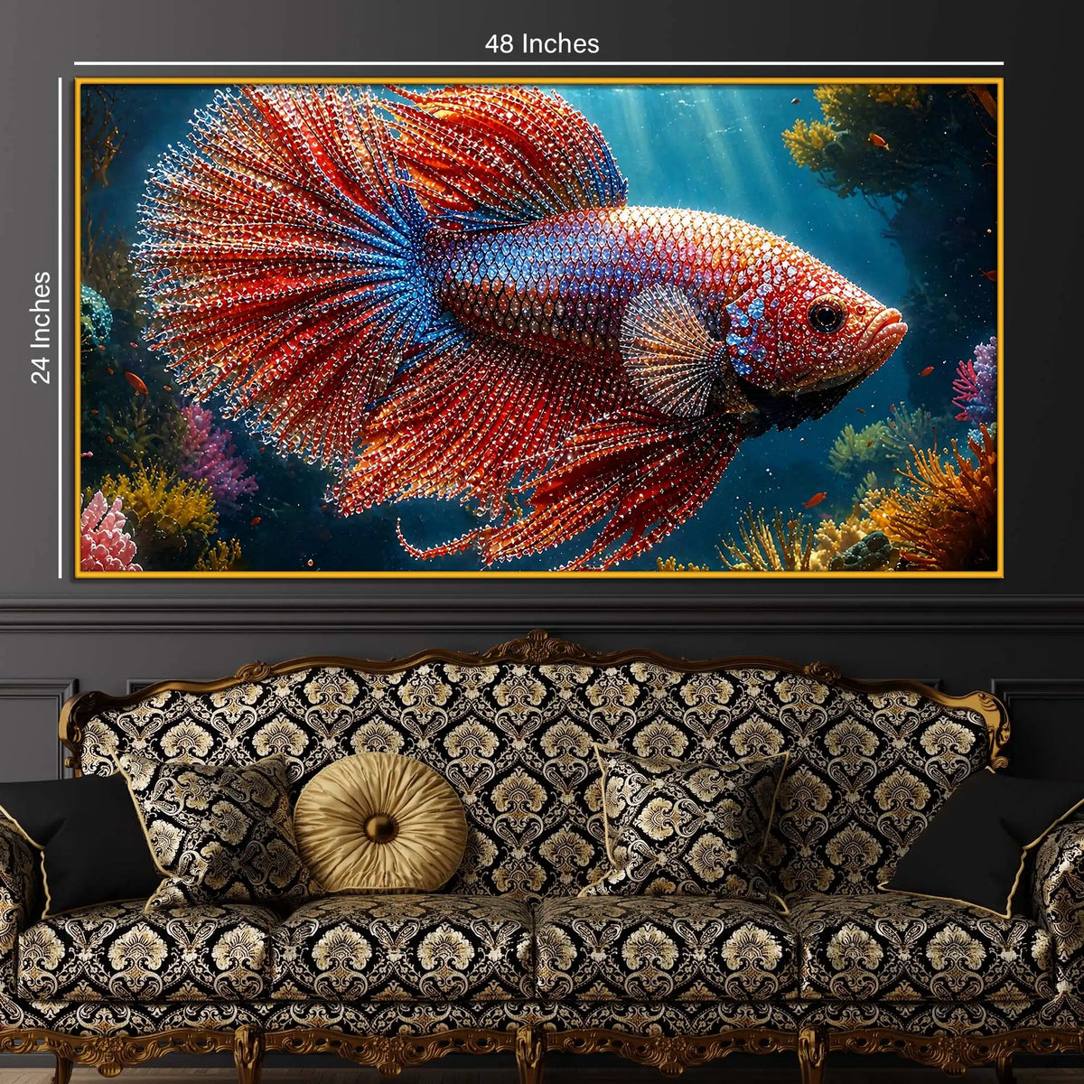 Vibrant Betta Fish Floating Frame Crystal Wall Painting