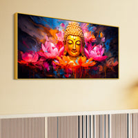 Vibrant Gautam Buddha Lotus Wall Painting for Luxury Living Room
