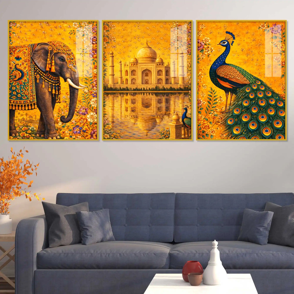 Vibrant Indian Royal Art Acrylic Painting Set of 3