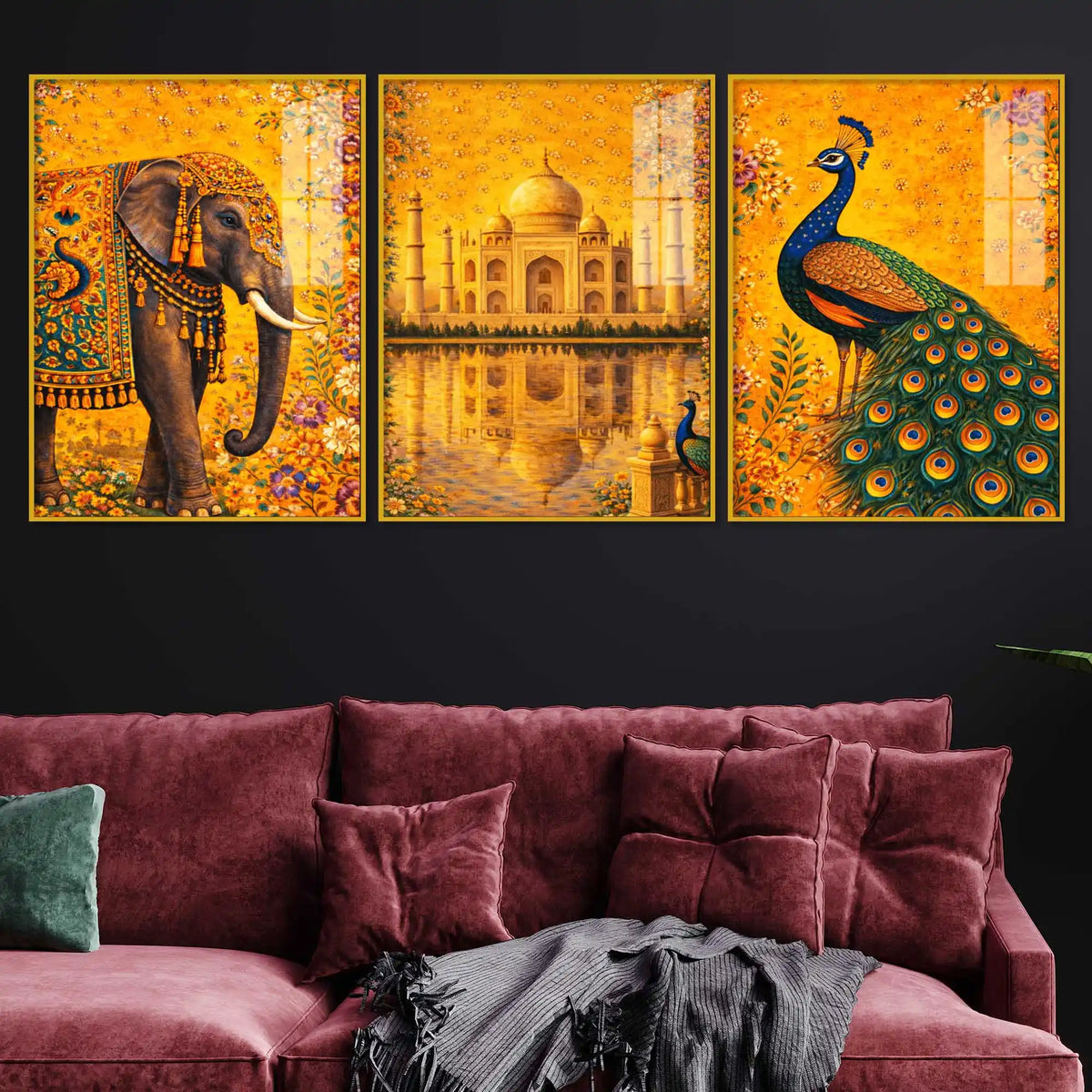 Vibrant Indian Royal Art Acrylic Painting Set of 3