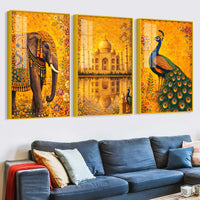 Vibrant Indian Royal Art Acrylic Painting Set of 3