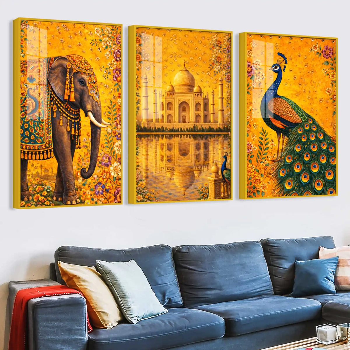 Vibrant Indian Royal Art Acrylic Painting Set of 3