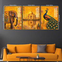 Vibrant Indian Royal Art Acrylic Painting Set of 3
