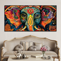 Vibrant Lord Ganesha Face Abstract Canvas Wall Painting for Home & Office – Modern Spiritual Wall Decor
