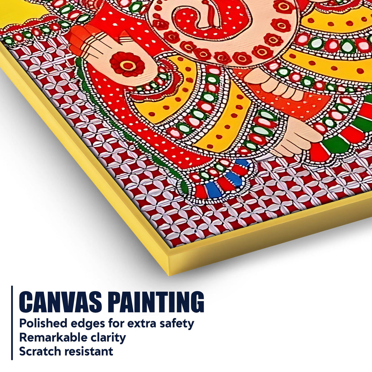 Vibrant Madhubani Ganesha Canvas Painting