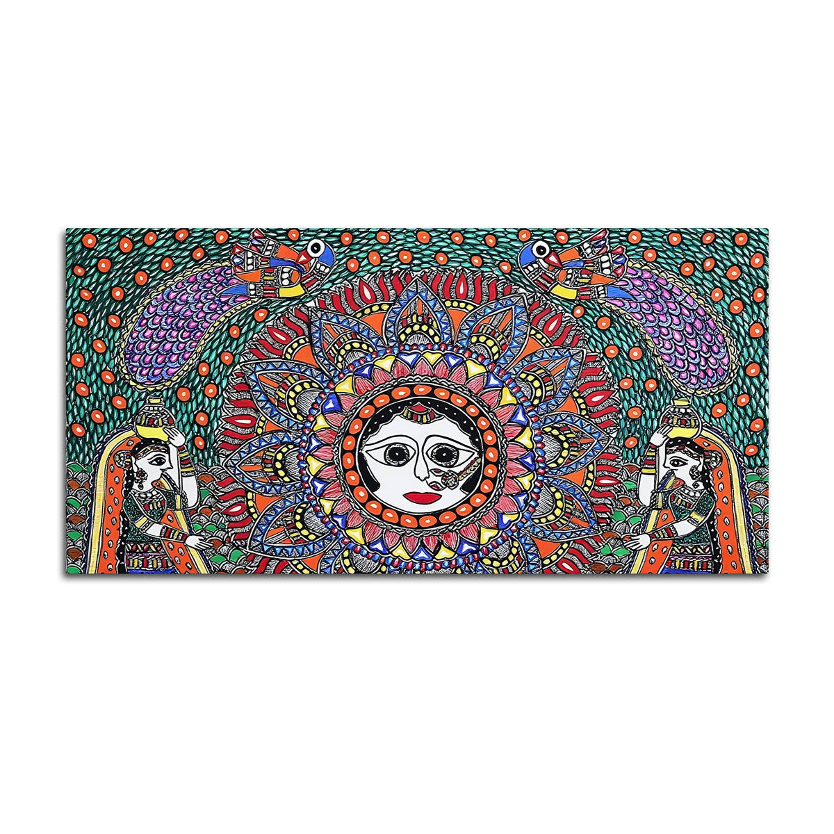 Vibrant Madhubani Surya Canvas Wall Painting