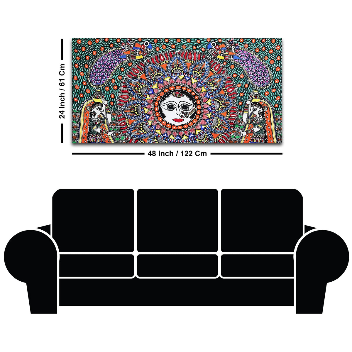 Vibrant Madhubani Surya Canvas Wall Painting