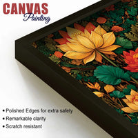 Vibrant Peacock and Red Lotus Floral Canvas Wall Painting