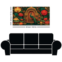 Vibrant Peacock and Red Lotus Floral Canvas Wall Painting