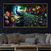 Vibrant Peacock Crystal Wall Painting with Floating Frame