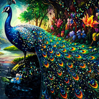 Vibrant Peacock Crystal Wall Painting with Floating Frame