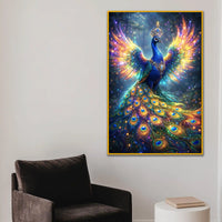 Vibrant Peacock Floating Frame Crystal Wall Painting