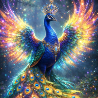 Vibrant Peacock Floating Frame Crystal Wall Painting