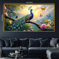 Vibrant Peacock Floral Floating Frame Crystal Wall Painting