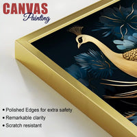 Vibrant Peacock in Golden Blossom Garden Premium Canvas Wall Painting
