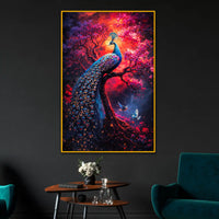 Vibrant Peacock Nature Scene Floating Frame Crystal Wall Painting