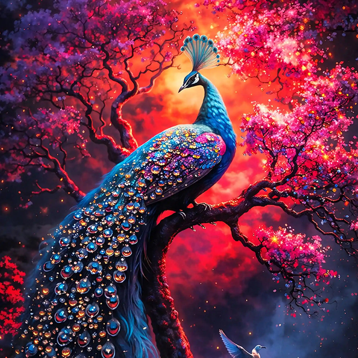 Vibrant Peacock Nature Scene Floating Frame Crystal Wall Painting