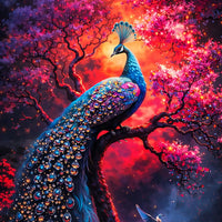 Vibrant Peacock Nature Scene Floating Frame Crystal Wall Painting