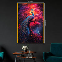 Vibrant Peacock Nature Scene Floating Frame Crystal Wall Painting