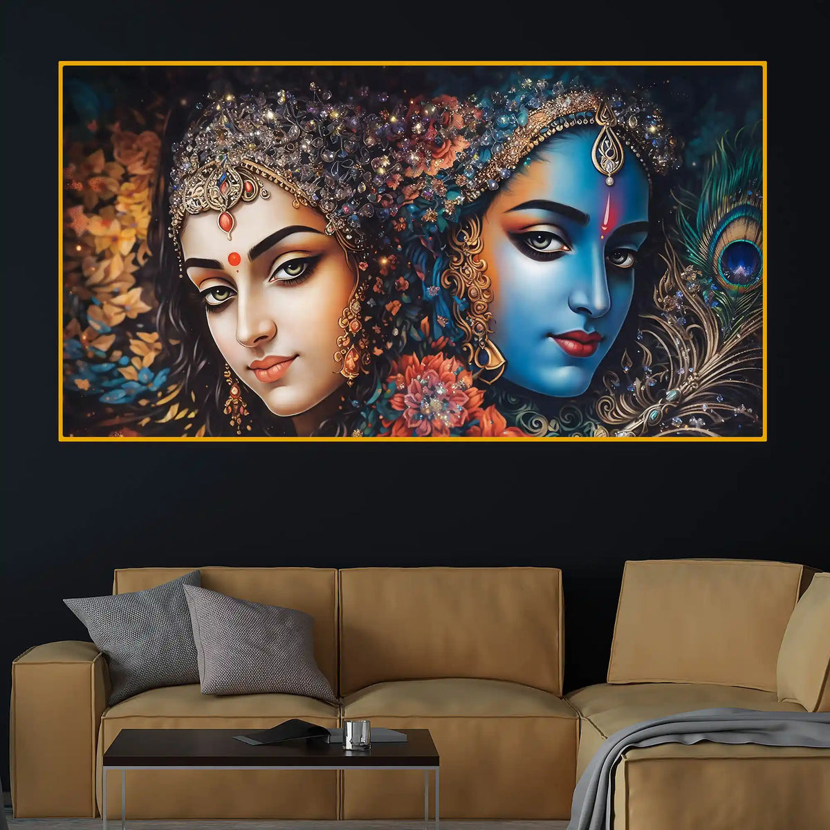 Vibrant Radha Krishna Spiritual Crystal Glass Painting