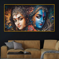 Vibrant Radha Krishna Spiritual Crystal Glass Painting