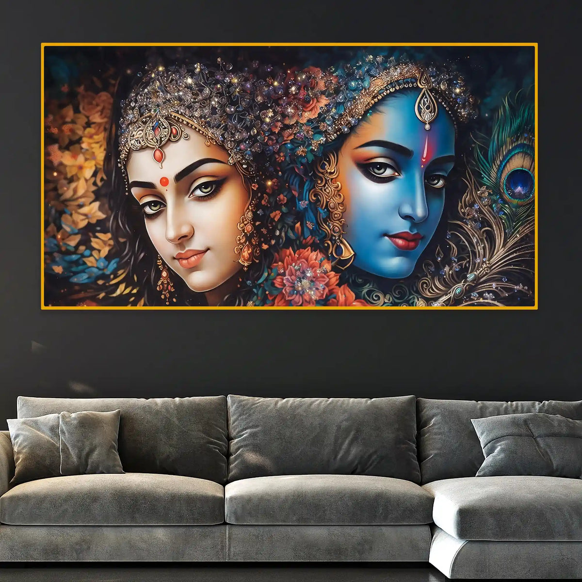 Vibrant Radha Krishna Spiritual Crystal Glass Painting