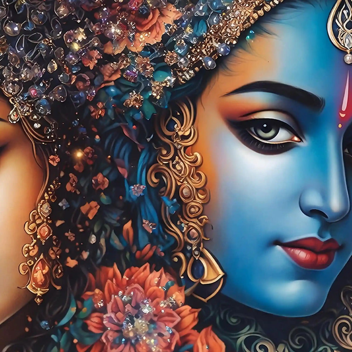 Vibrant Radha Krishna Spiritual Crystal Glass Painting