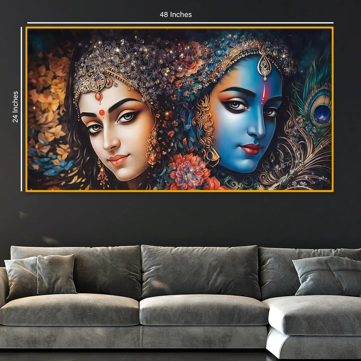 Vibrant Radha Krishna Spiritual Crystal Glass Painting