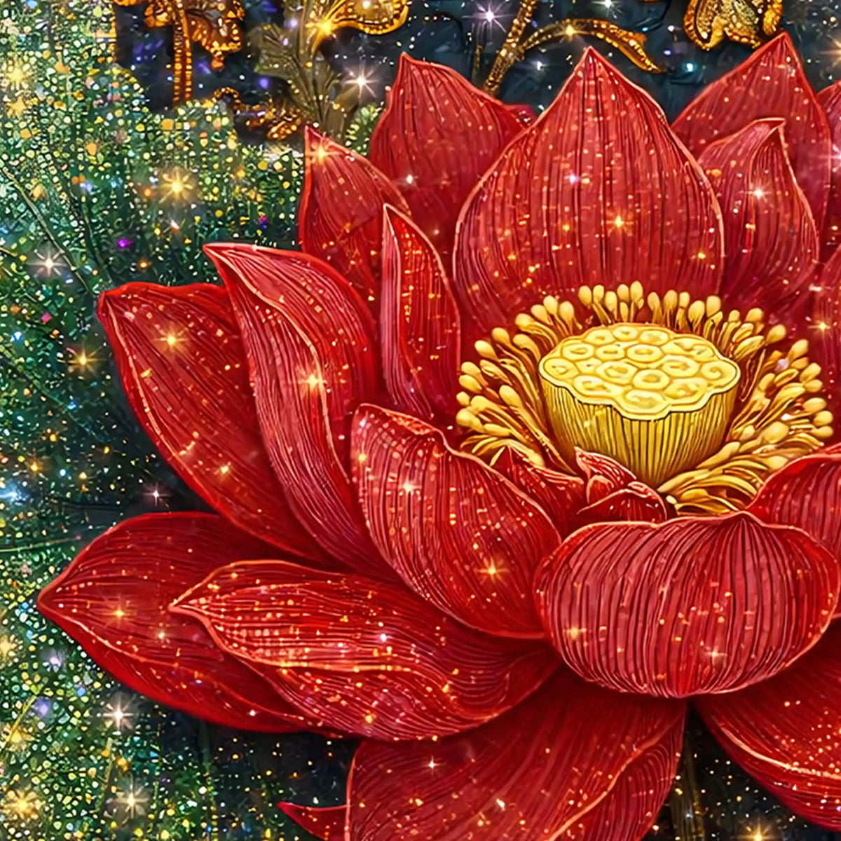 Vibrant Red Lotus Painting Crystal Glass Wall Art for Luxury Décor