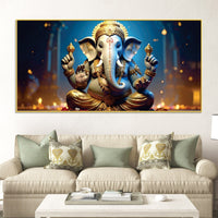 Vibrant Seated Lord Shri Ganesha Idol Canvas Wall Painting for Home & Office Decoration – Modern Spiritual Wall Art