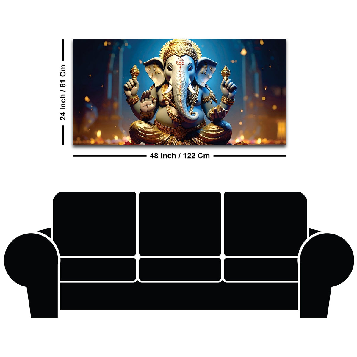 Vibrant Seated Lord Shri Ganesha Idol Canvas Wall Painting for Home & Office Decoration – Modern Spiritual Wall Art