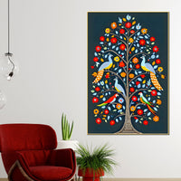 Vibrant Tree of Life Birds & Flowers Canvas Painting